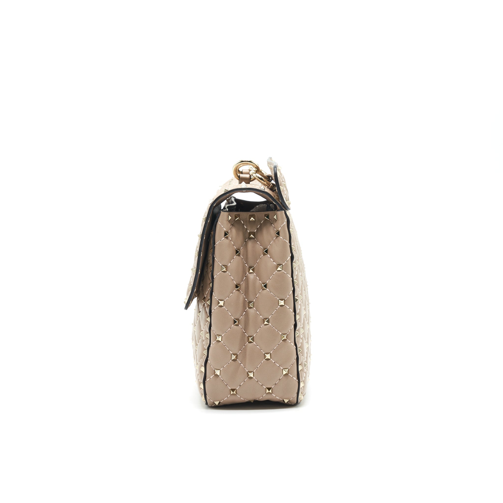 VALENTINO GARAVANI LARGE ROCKSTUD SPIKE SHOULDER BAG BEIGE LGHW