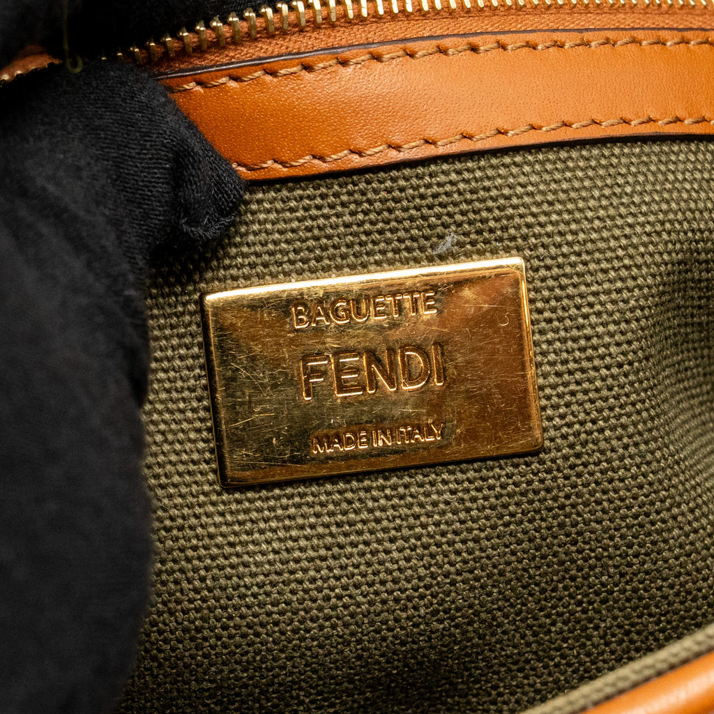 FENDI BAGUETTE SHOULDER BAG DENIM KHAKI GREEN GHW
