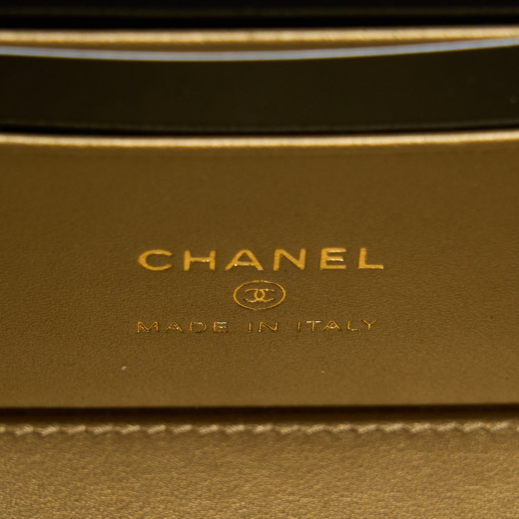 CHANEL 22B PEARL CRUSH LONG VANITY WITH CHAIN LAMBSKIN BLACK GHW