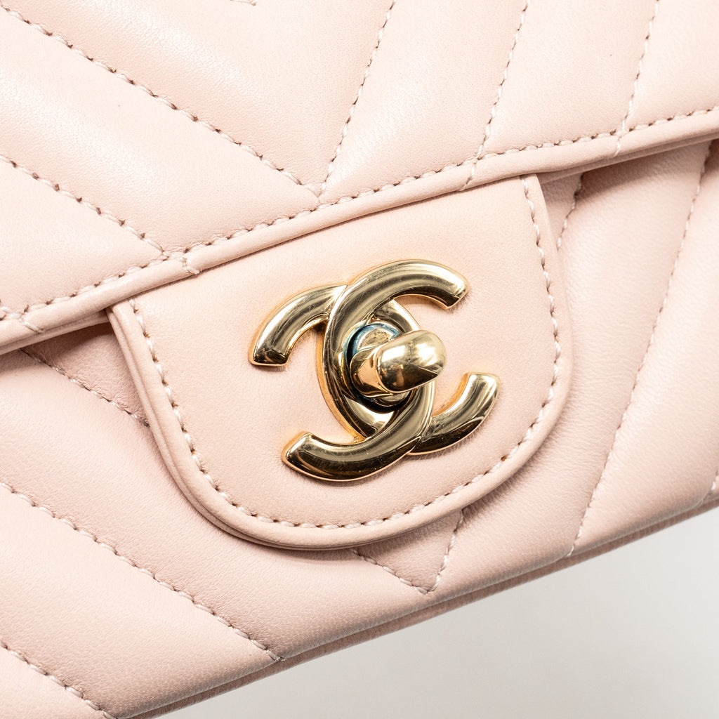 CHANEL MINI RECTANGULAR FLAP BAG CHEVRON LAMBSKIN PINK LGHW