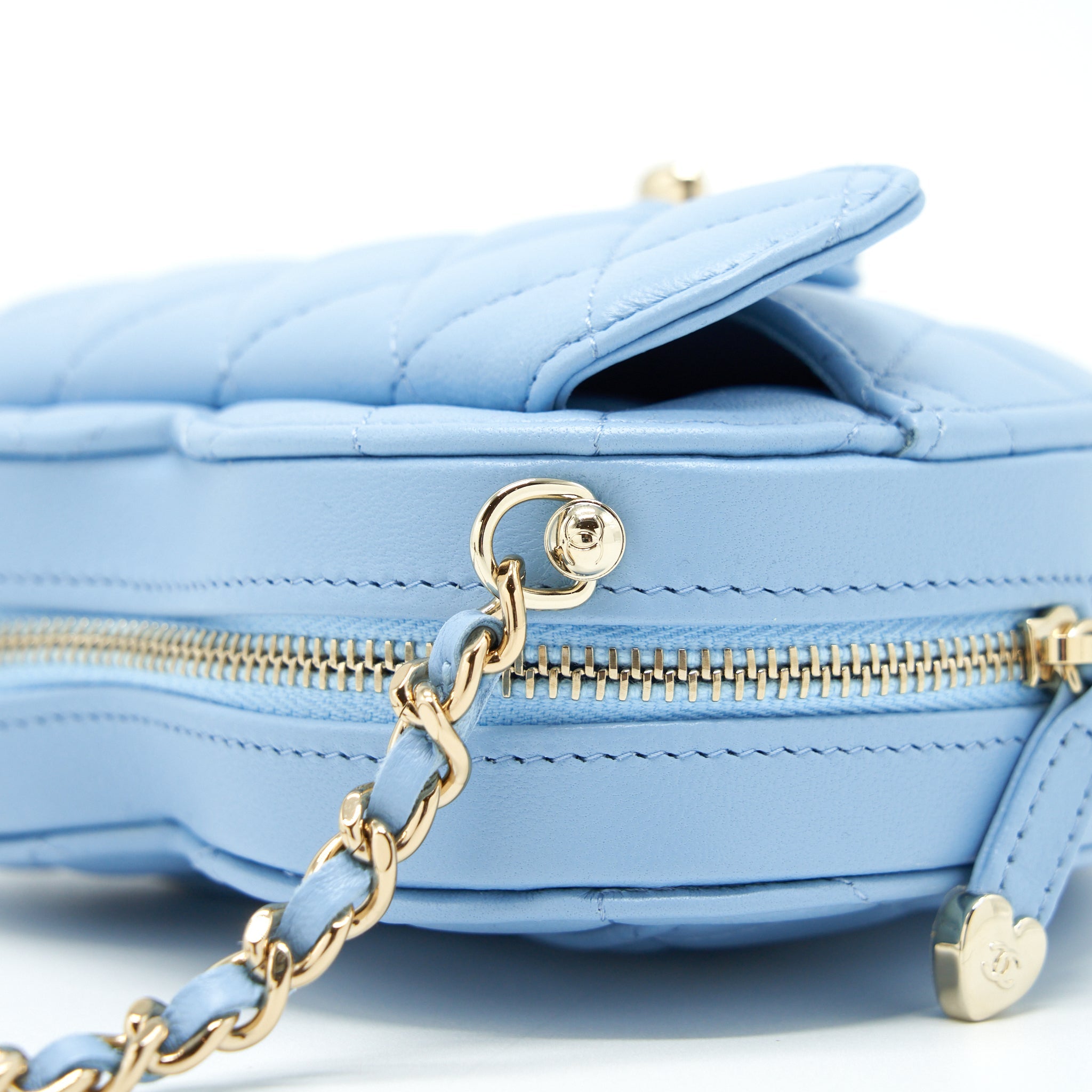 CHANEL 22S SMALL HEART BAG LAMBSKIN LIGHT BLUE LGHW