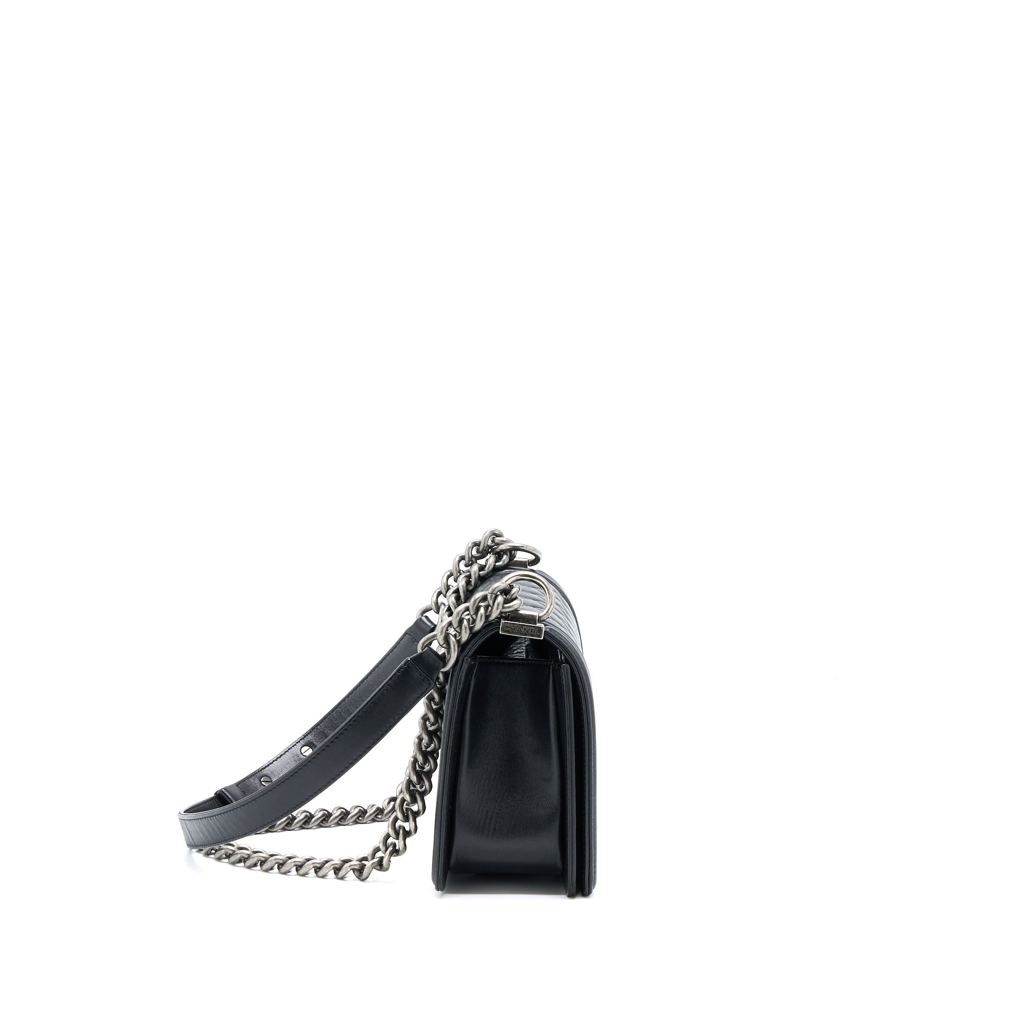 CHANEL MEDIUM BOY BAG LAMBSKIN BLACK RUTHENIUM SHW