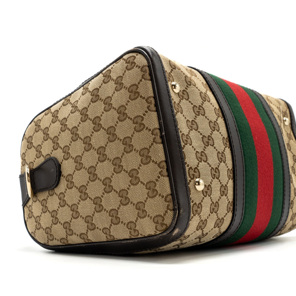 GUCCI BOSTON BAG GG SUPREME CANVAS BROWN LGHW