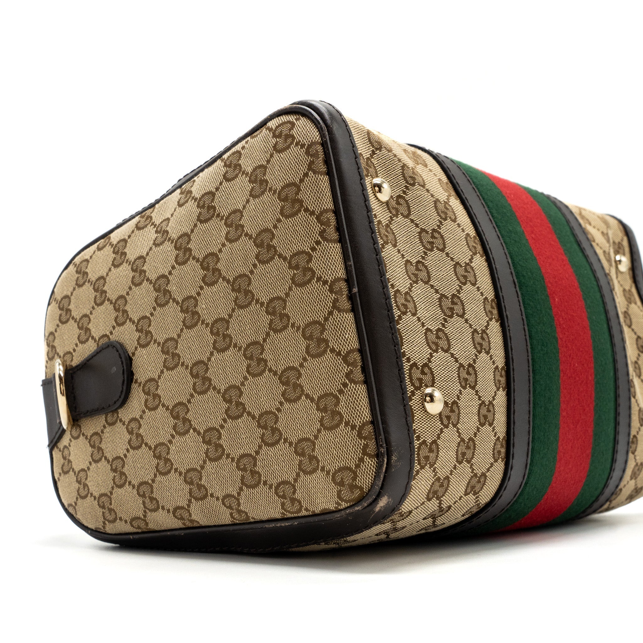 GUCCI BOSTON BAG GG SUPREME CANVAS BROWN LGHW