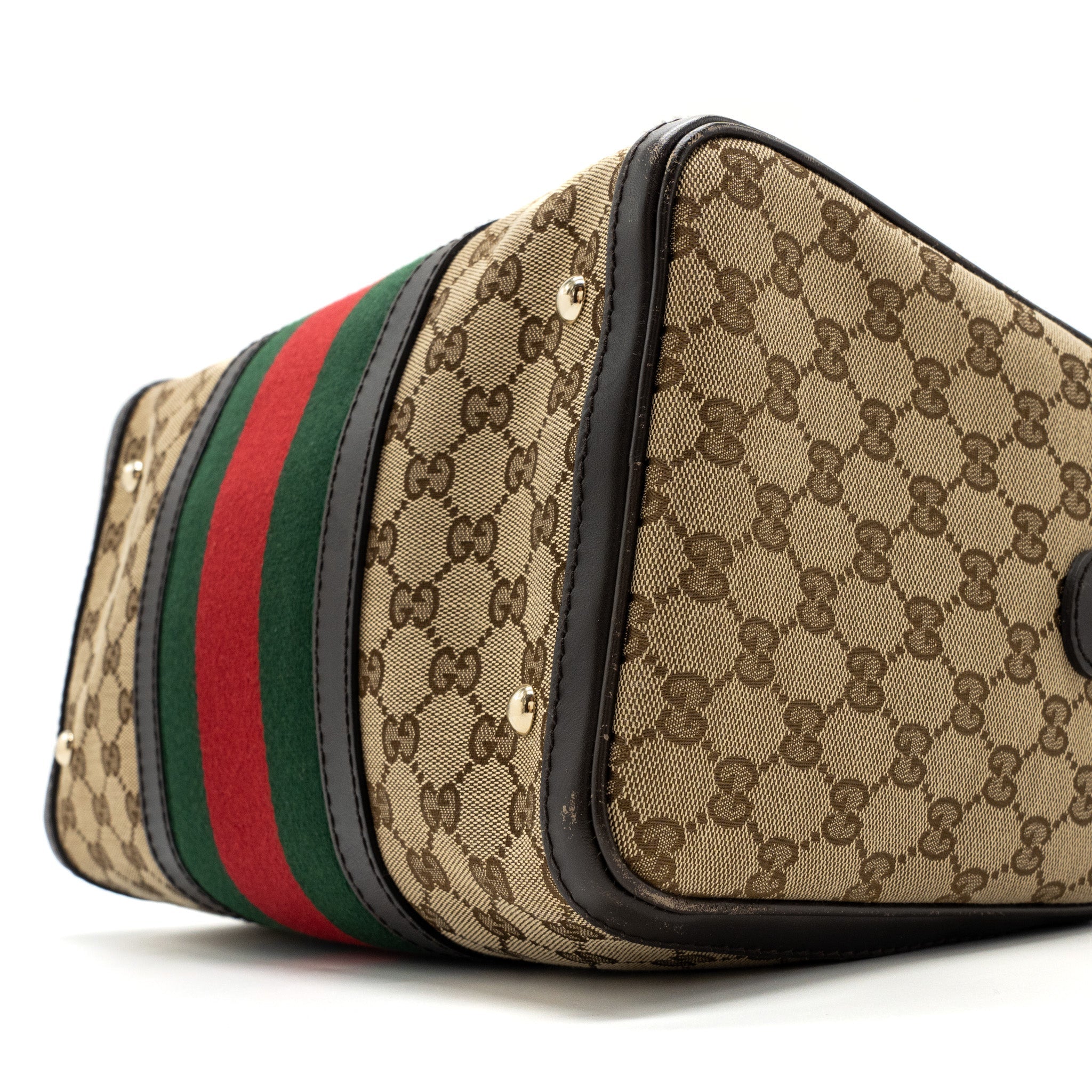GUCCI BOSTON BAG GG SUPREME CANVAS BROWN LGHW