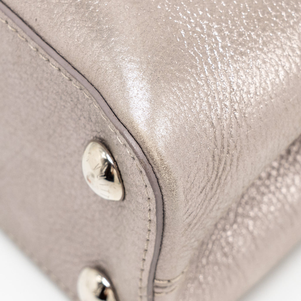 LOUIS VUITTON CAPUCINES BB LEATHER METALLIC SILVER SHW