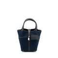 HERMES PICOTIN CARGO 18 LOCK BAG SWIFT AND TOILE CANVAS BLUE MARINE /BLACK SHW