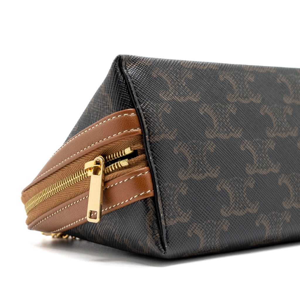CELINE CLUTCH WITH CHAIN TRIOMPHE CANVAS/LAMBSKIN TAN GHW
