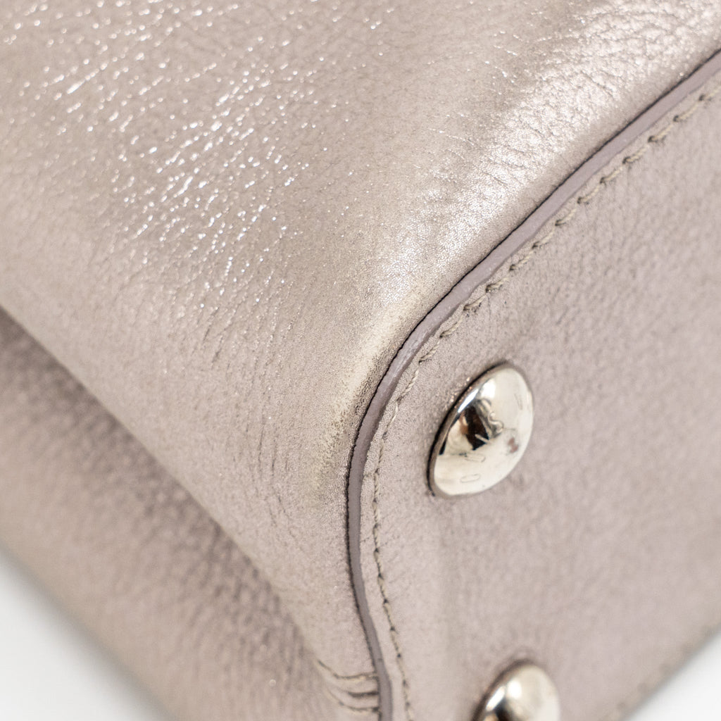 LOUIS VUITTON CAPUCINES BB LEATHER METALLIC SILVER SHW