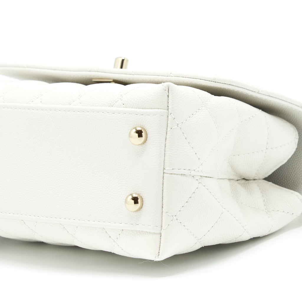 CHANEL SMALL COCO HANDLE CAVIAR WHITE LGHW (MICROCHIP)