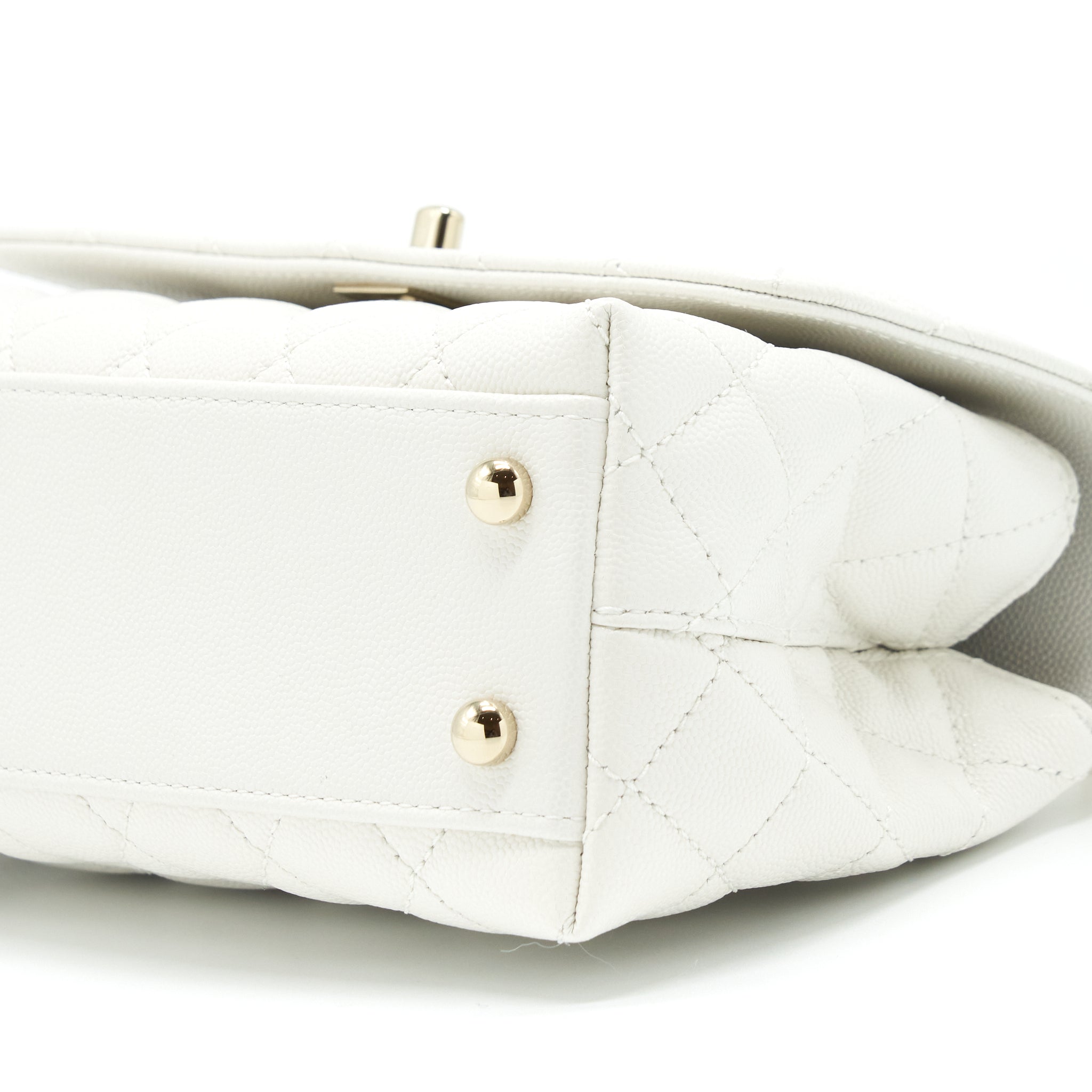 CHANEL SMALL COCO HANDLE CAVIAR WHITE LGHW (MICROCHIP)
