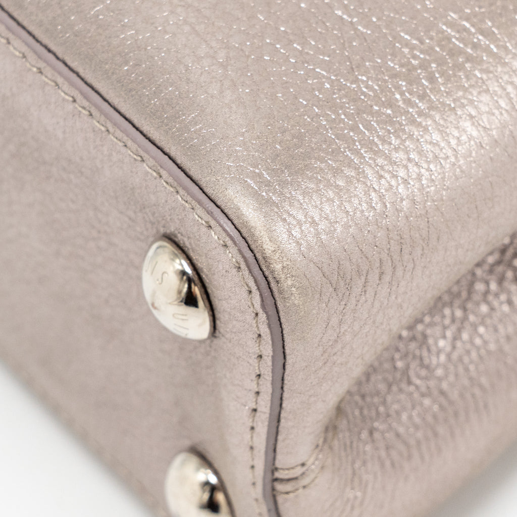 LOUIS VUITTON CAPUCINES BB LEATHER METALLIC SILVER SHW