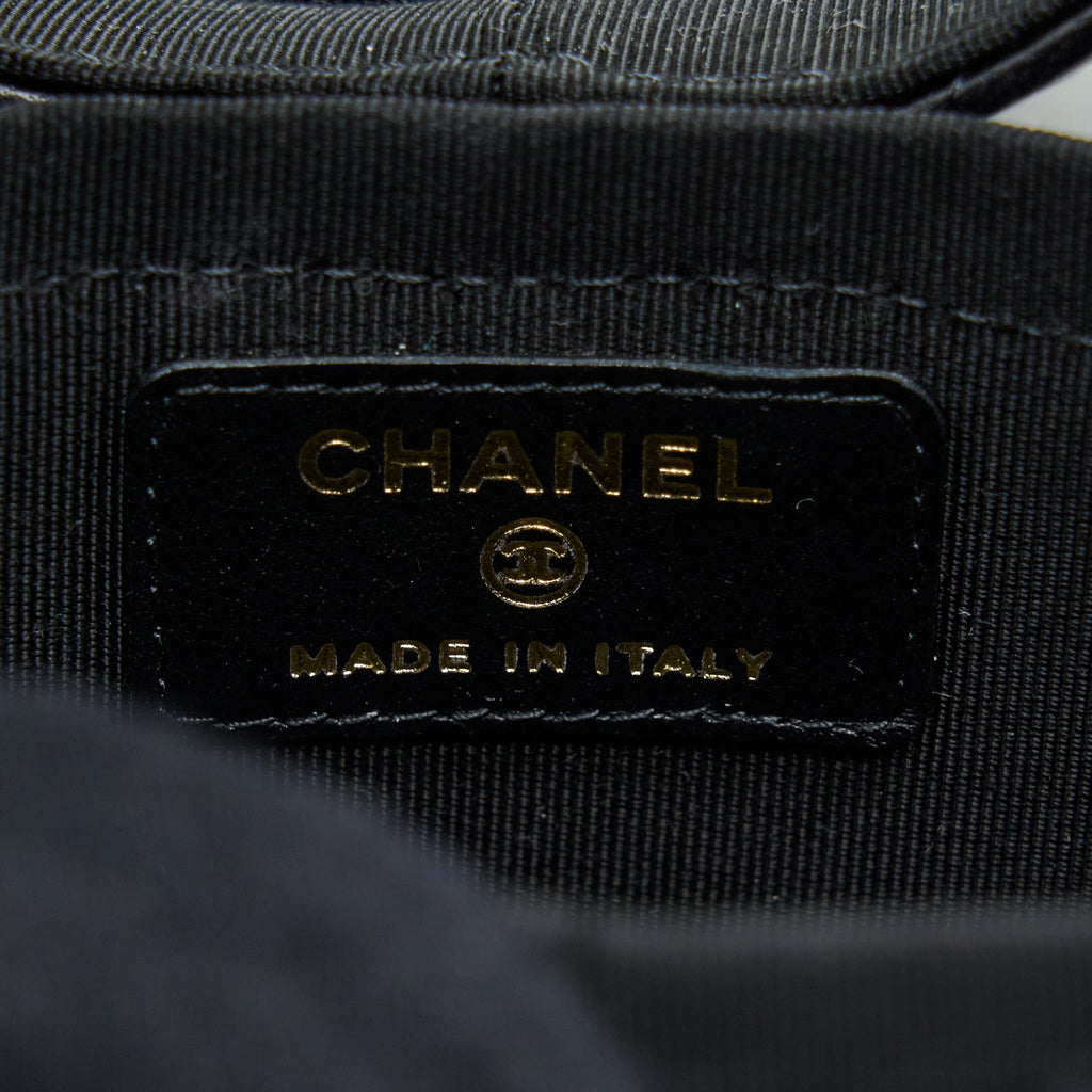 CHANEL MINI ROUND VANITY WITH CHAIN LAMBSKIN BLACK LGHW