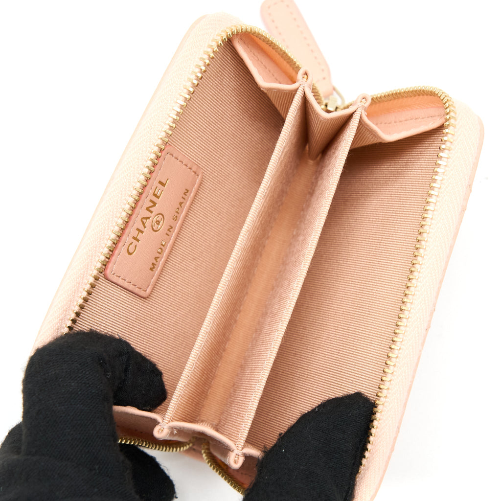 CHANEL ZIP CARD HOLDER LAMBSKIN LIGHT PINK LGHW