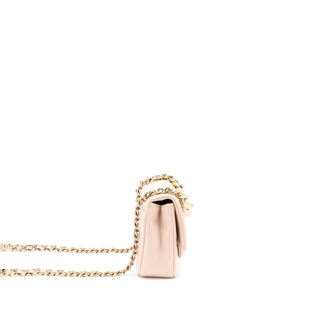 CHANEL 22C RECTANGULAR FLAP BAG WITH GIANT TOP HANDLE LAMBSKIN PINK LGHW(MICROCHIP)