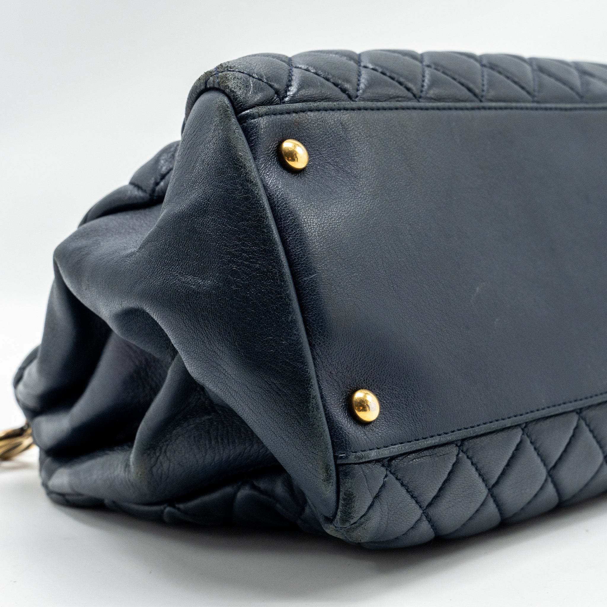 CHANEL JUST MADEMOISELLE BOWLING BAG LAMBSKIN DARK BLUE GHW
