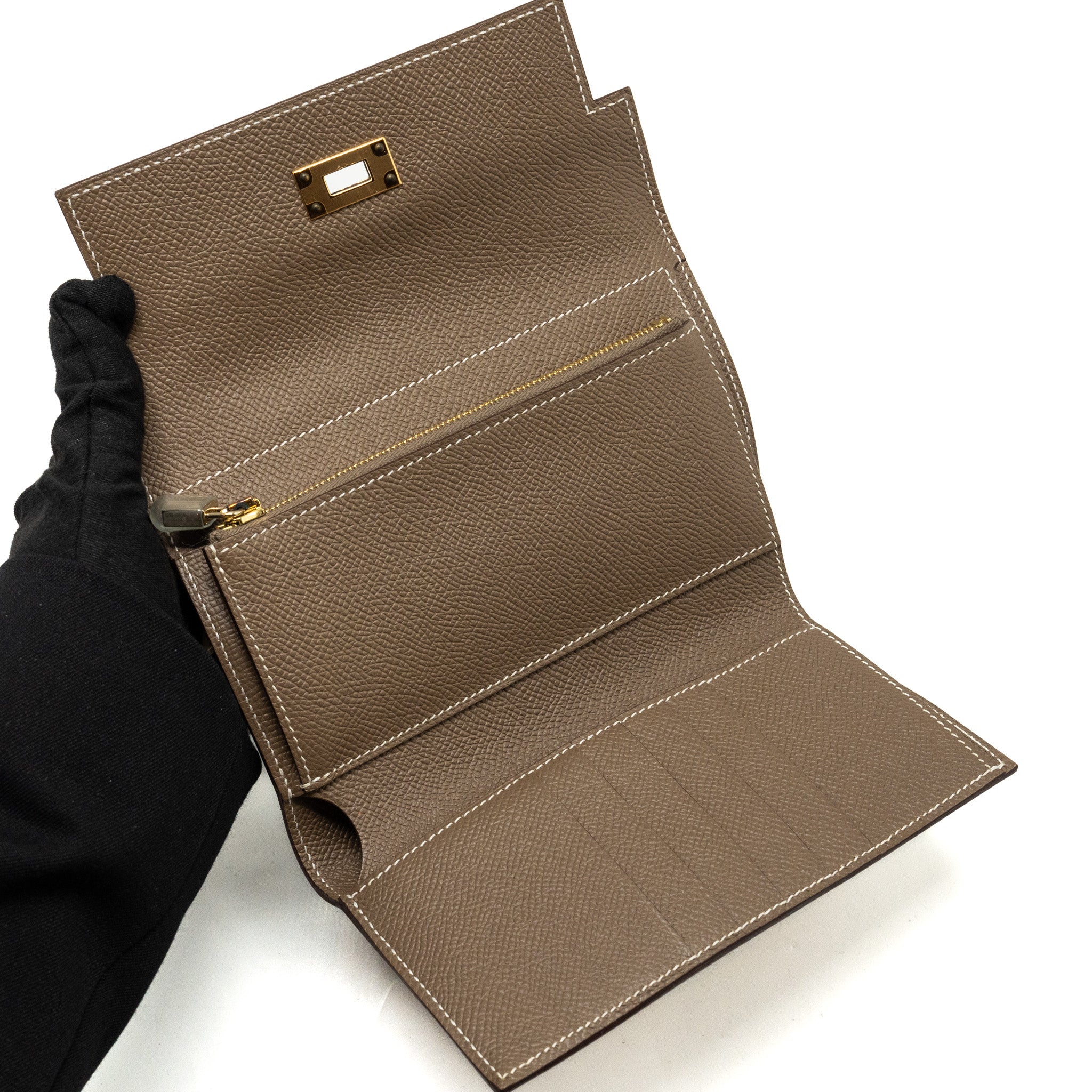 HERMES KELLY COMPACT WALLET EPSOM ETOUPE GHW