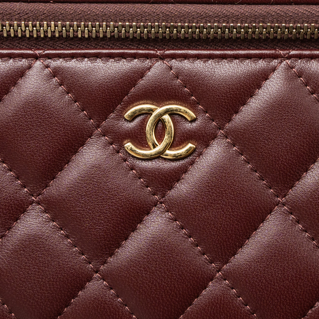 CHANEL LONG VANITY WITH GEM CHAIN LAMBSKIN BURGUNDY GHW (MICROCHIP)