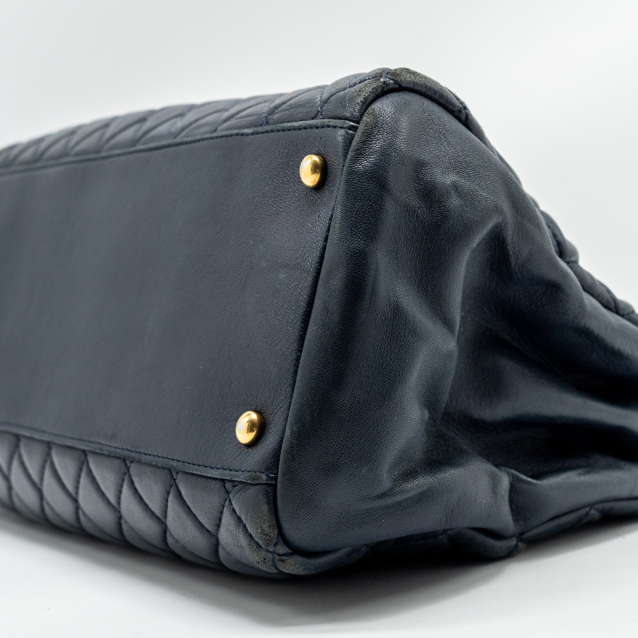CHANEL JUST MADEMOISELLE BOWLING BAG LAMBSKIN DARK BLUE GHW