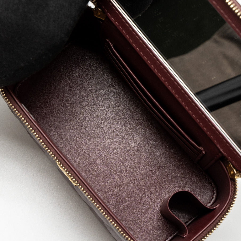 CHANEL LONG VANITY WITH GEM CHAIN LAMBSKIN BURGUNDY GHW (MICROCHIP)