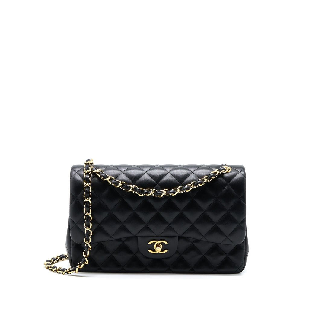 CHANEL JUMBO CLASSIC DOUBLE FLAP BAG LAMBSKIN BLACK GHW