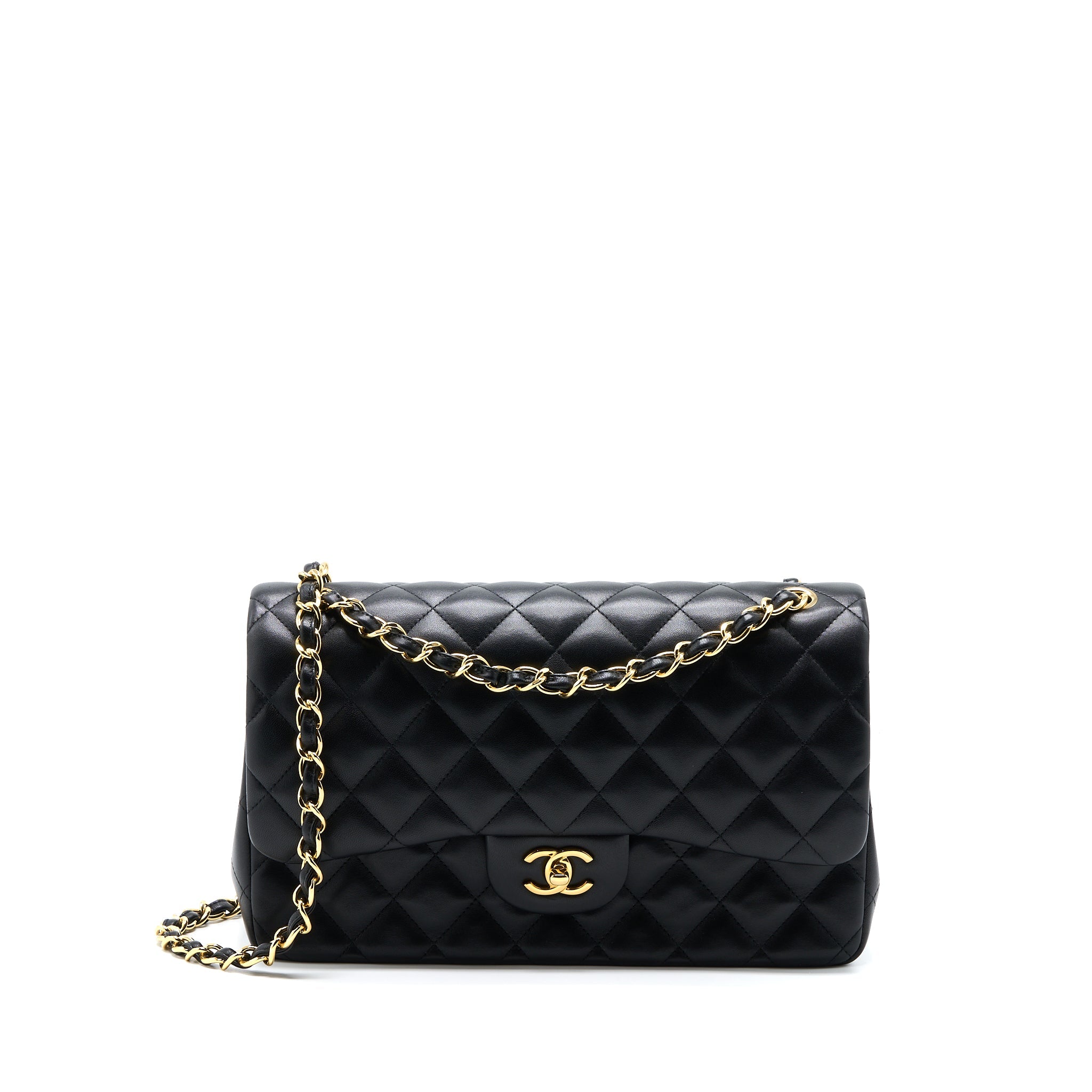 CHANEL JUMBO CLASSIC DOUBLE FLAP BAG LAMBSKIN BLACK GHW
