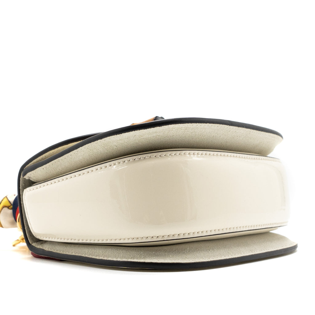 GUCCI BAMBOO 1947 MINI TOP HANDLE BAG PATENT LEATHER WHITE GHW
