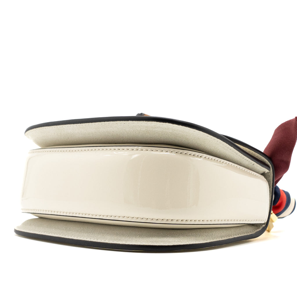 GUCCI BAMBOO 1947 MINI TOP HANDLE BAG PATENT LEATHER WHITE GHW