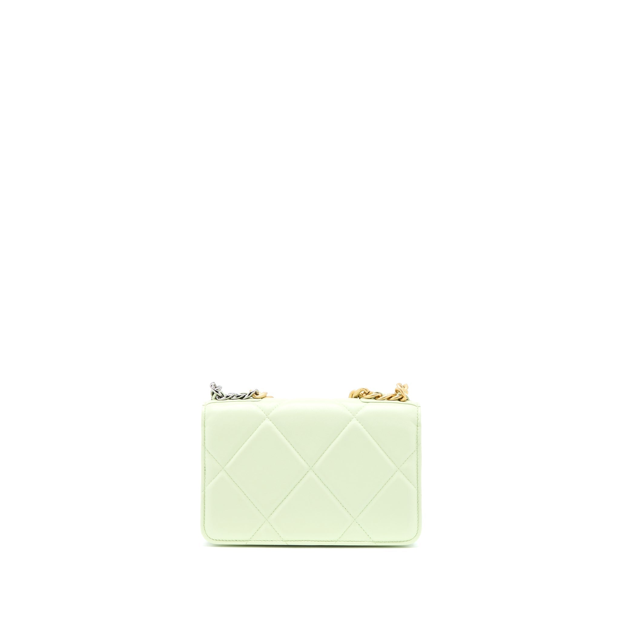 CHANEL 19 WALLET ON CHAIN LAMBSKIN LIGHT GREEN MULTICOLOUR HARDWARE (MICROCHIP)