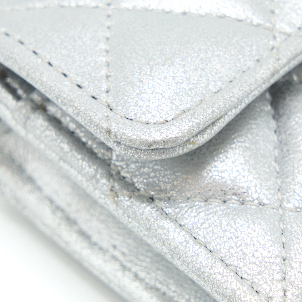 CHANEL QUILTED CLASSIC FLAP CARD HOLDER LAMBSKIN SILVER SHW
