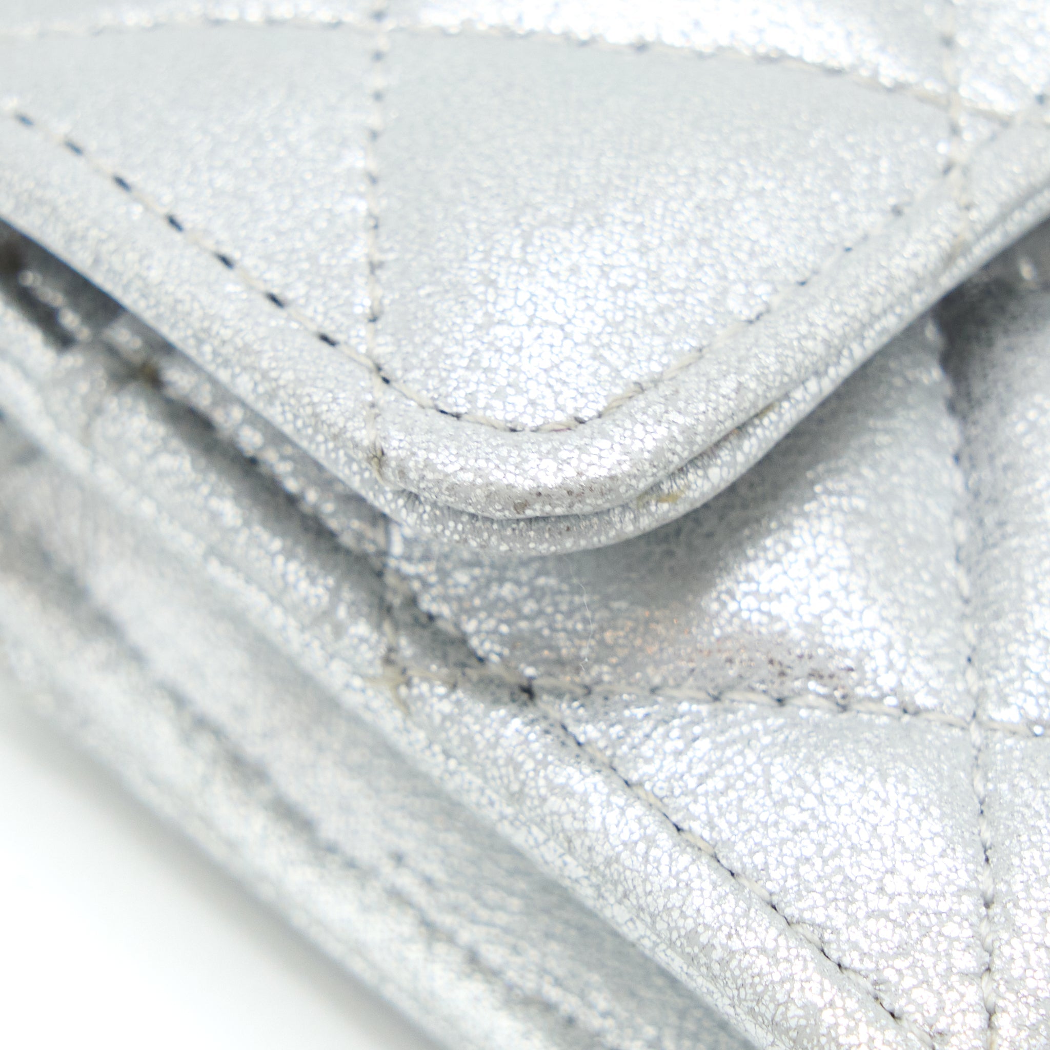 CHANEL QUILTED CLASSIC FLAP CARD HOLDER LAMBSKIN SILVER SHW