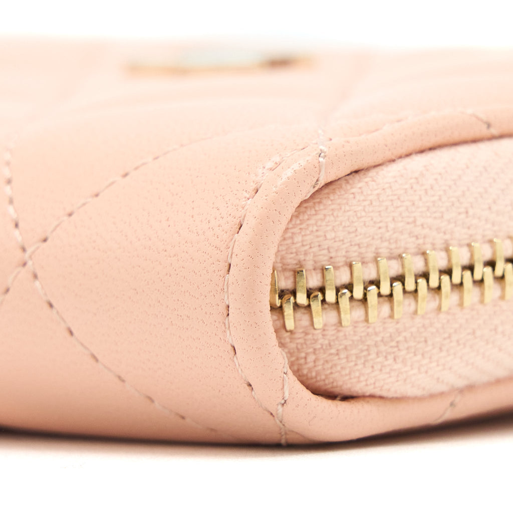 CHANEL ZIP CARD HOLDER LAMBSKIN LIGHT PINK LGHW