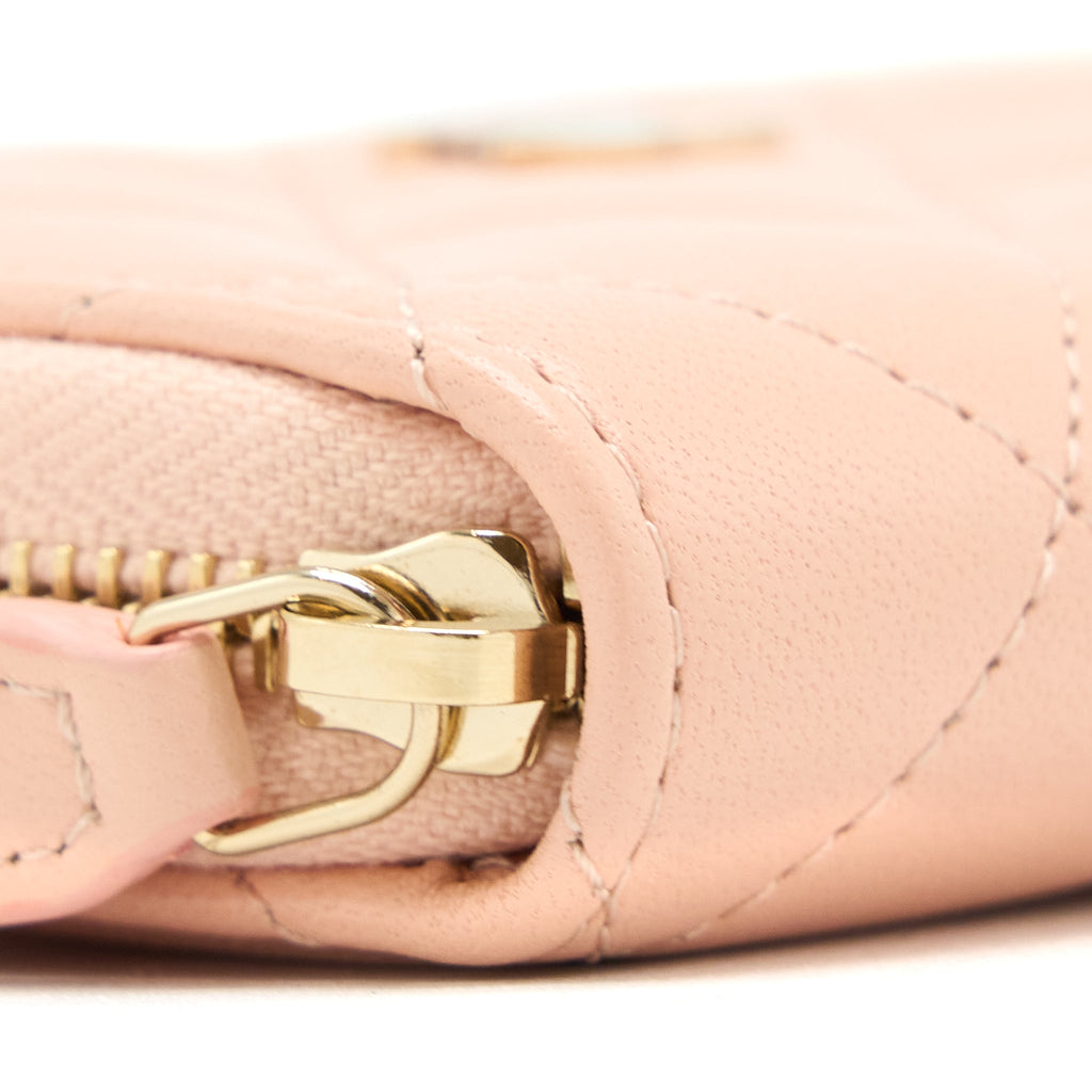 CHANEL ZIP CARD HOLDER LAMBSKIN LIGHT PINK LGHW