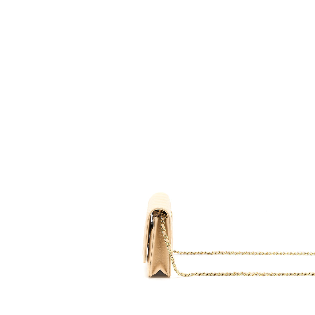 CHANEL CLASSIC WALLET ON CHAIN CAVIAR BEIGE GHW (MICROCHIP)