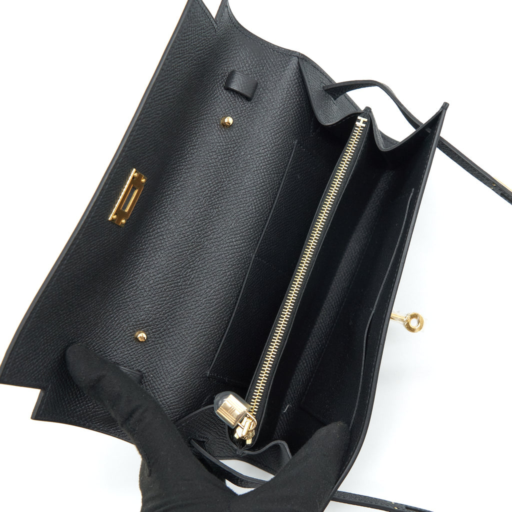 HERMES CLASSIC KELLY TO GO EPSOM BLACK GHW