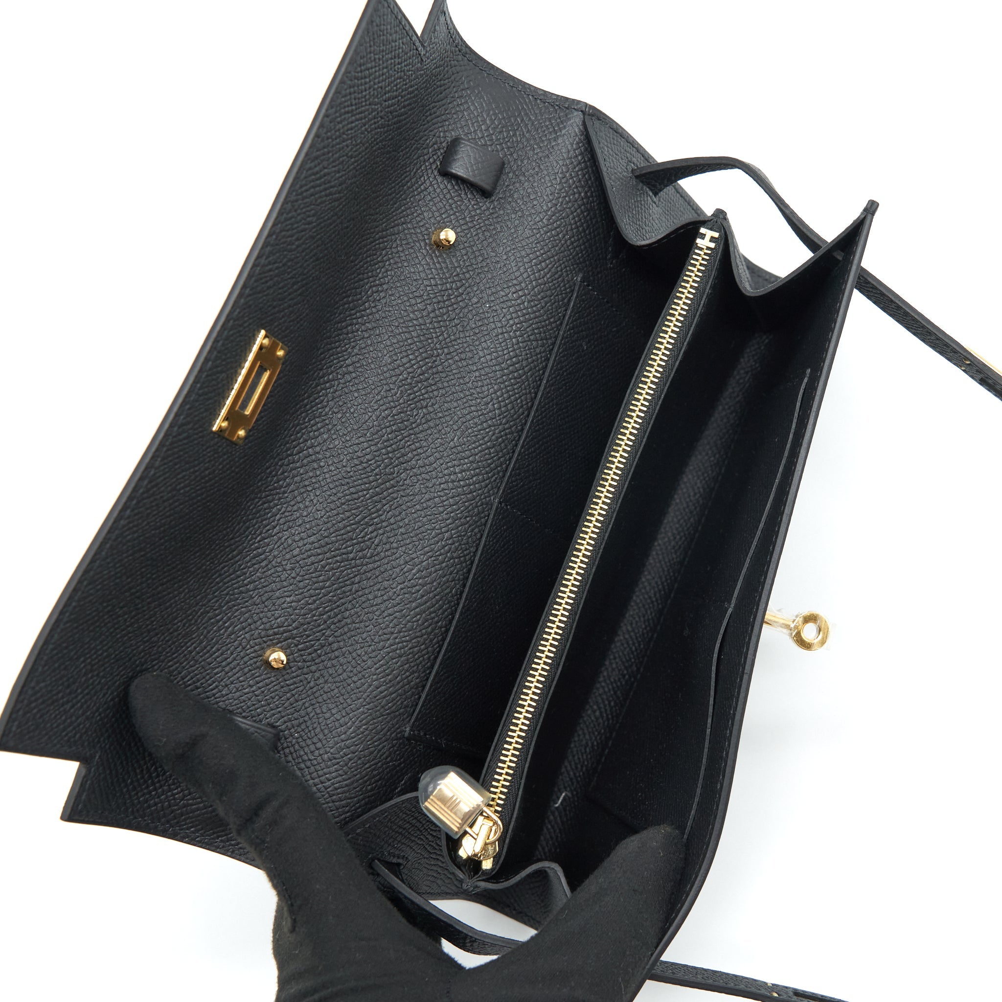 HERMES CLASSIC KELLY TO GO EPSOM BLACK GHW