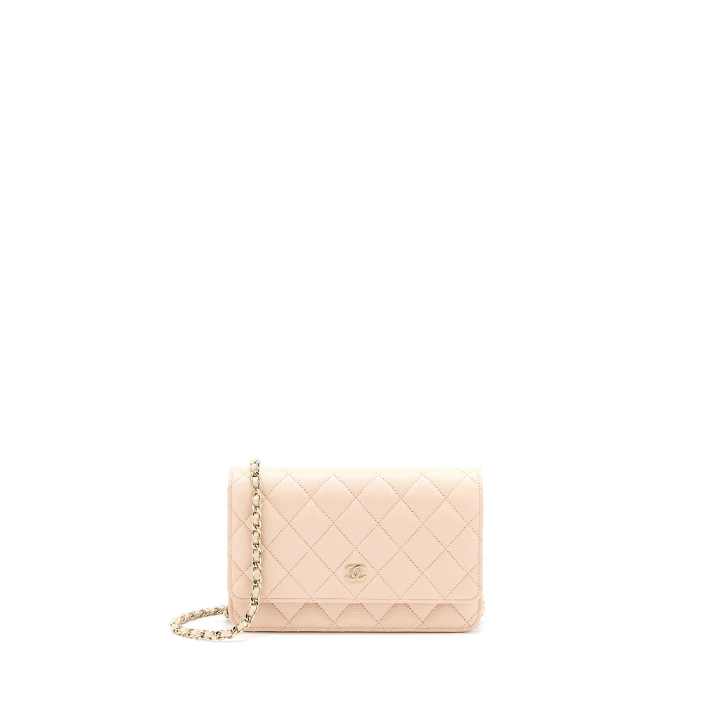 CHANEL CLASSIC WALLET ON CHAIN CAVIAR LIGHT PINK LGHW (MICROCHIP)