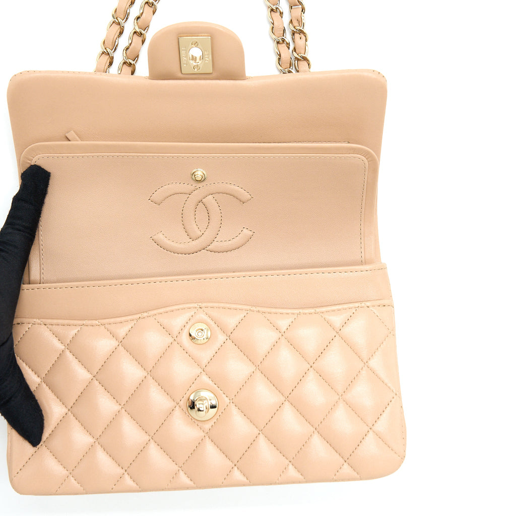 CHANEL 22B SMALL CLASSIC FLAP BAG LAMBSKIN BEIGE LGHW