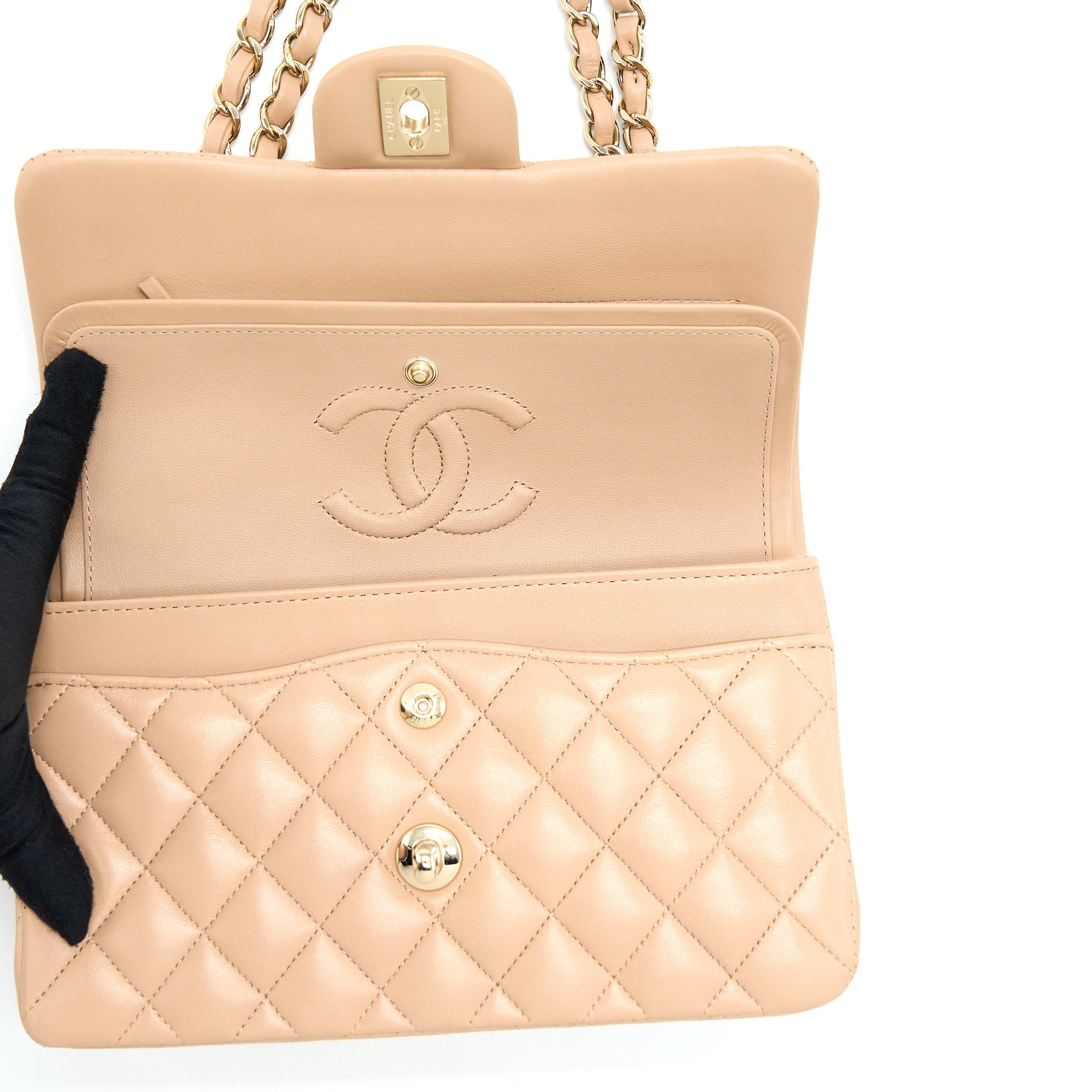 CHANEL 22B SMALL CLASSIC FLAP BAG LAMBSKIN BEIGE LGHW