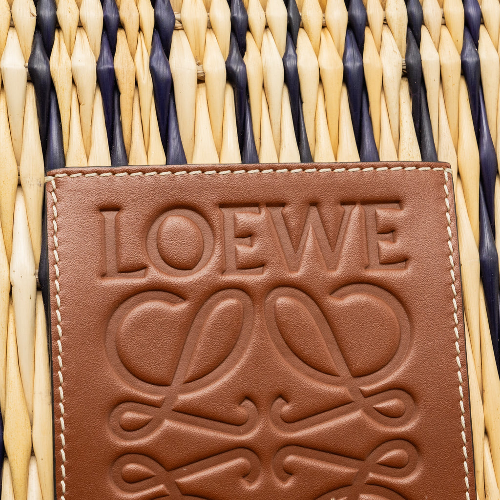 LOEWE PAULA'S IBIZA ANAGRAM BASKET BAG BROWN/MULTICOLOUR RAFFIA/LEATHER