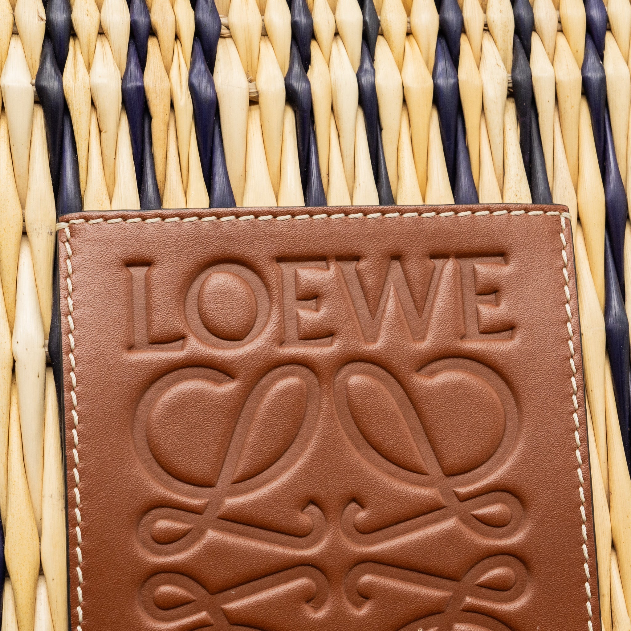 LOEWE PAULA'S IBIZA ANAGRAM BASKET BAG BROWN/MULTICOLOUR RAFFIA/LEATHER