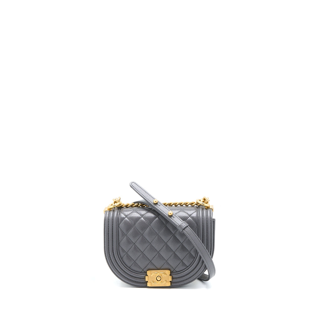CHANEL 22A BOY MESSENGER BAG CAVIAR GREY GHW (MICROCHIP)
