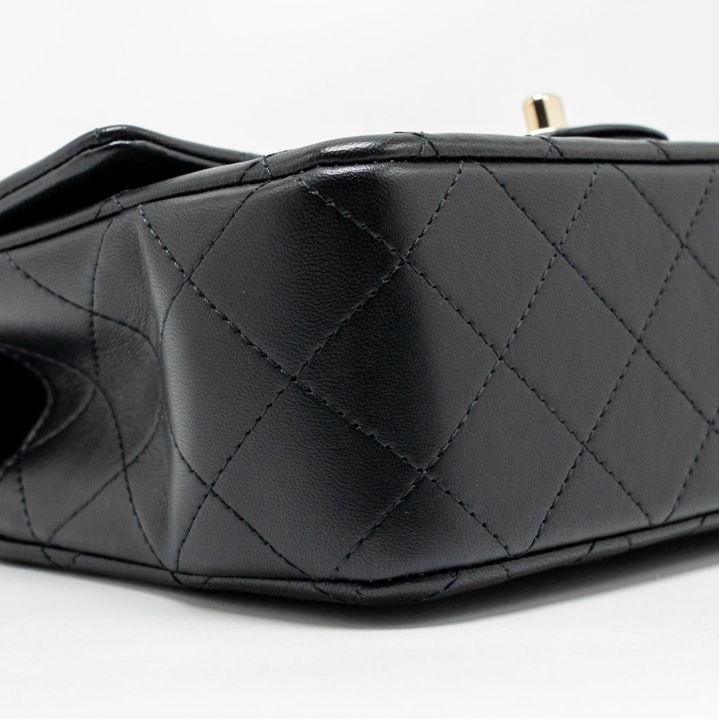 CHANEL TOP HANDLE MINI RECTANGULAR WITH DETAILED CHARM LAMBSKIN BLACK LGHW (MICROCHIP)