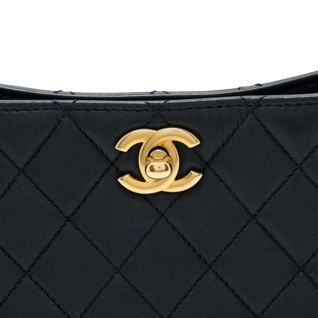 CHANEL 23C PEARL CRUSH HOBO BAG LAMBSKIN BLACK BRUSHED GHW (MICROCHIP)