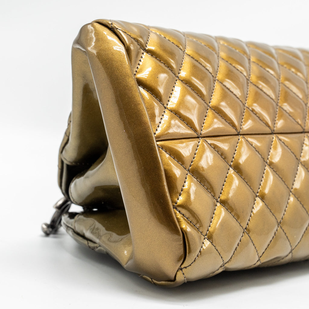 CHANEL JUST MADEMOISELLE BOWLING BAG PATENT METALLIC GOLD / SILVER SHW