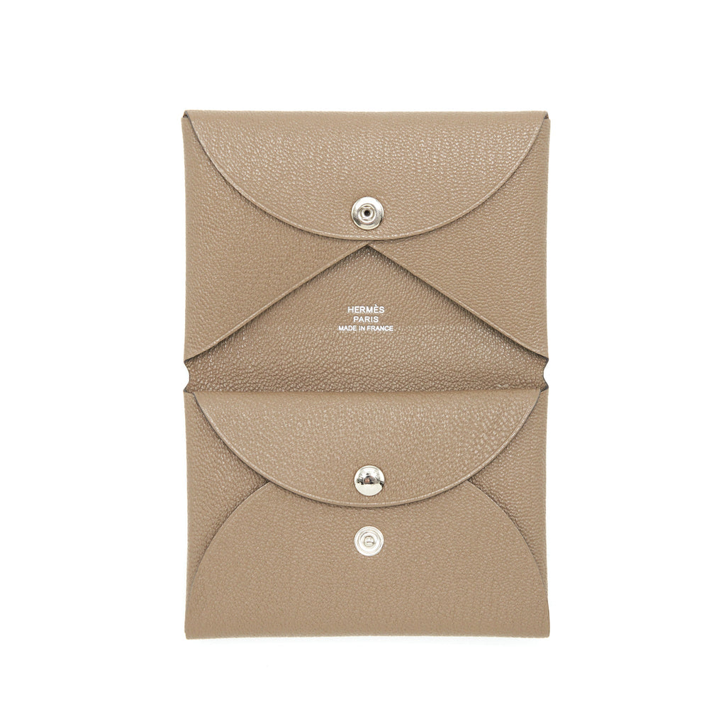 HERMES CALVI DUO CARD HOLDER CHEVRE MYSORE ETOUPE