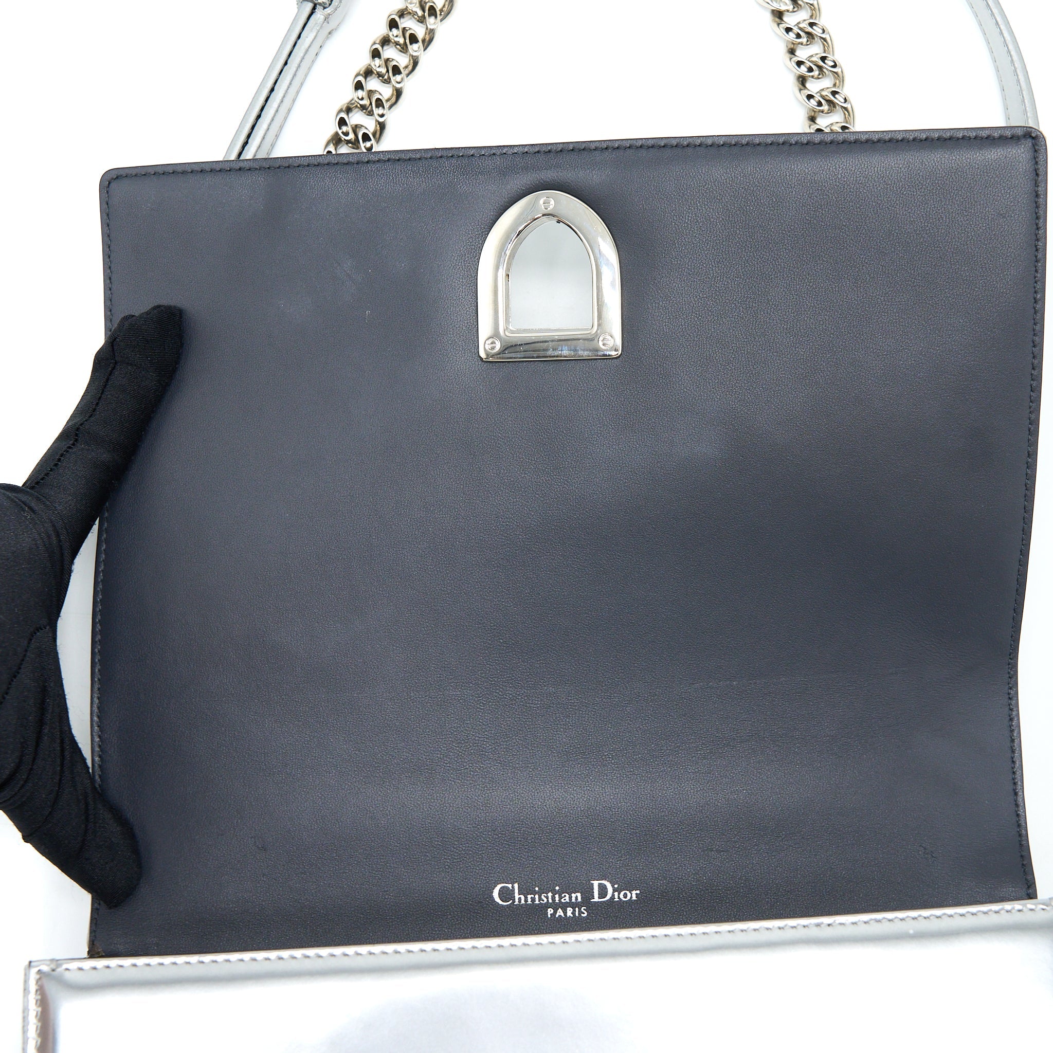 DIOR MEDIUM DIORMA BAG IN METALLIC SILVER SHW