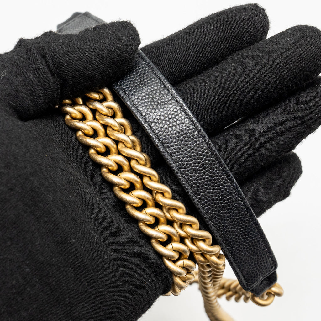 CHANEL BOY WALLET ON CHAIN CAVIAR BLACK GHW (MICROCHIP)