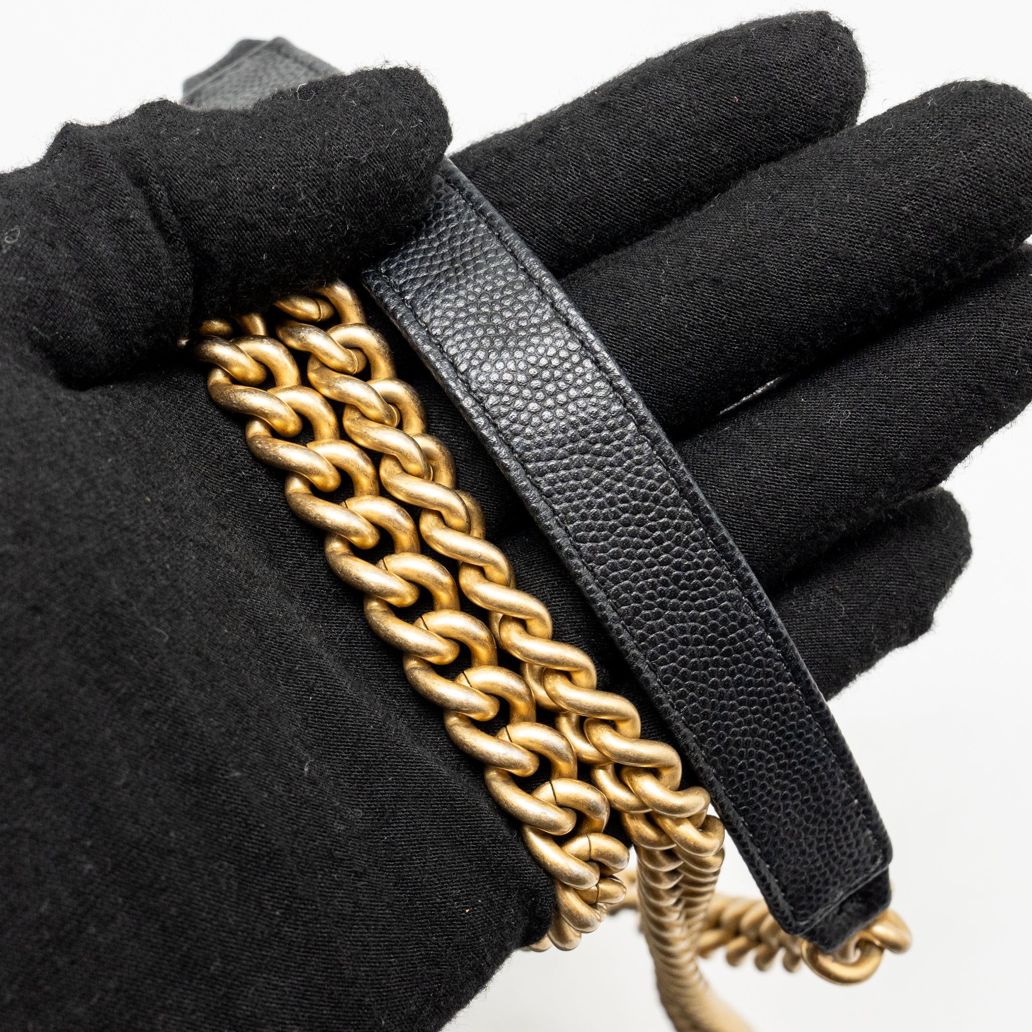 CHANEL BOY WALLET ON CHAIN CAVIAR BLACK GHW (MICROCHIP)