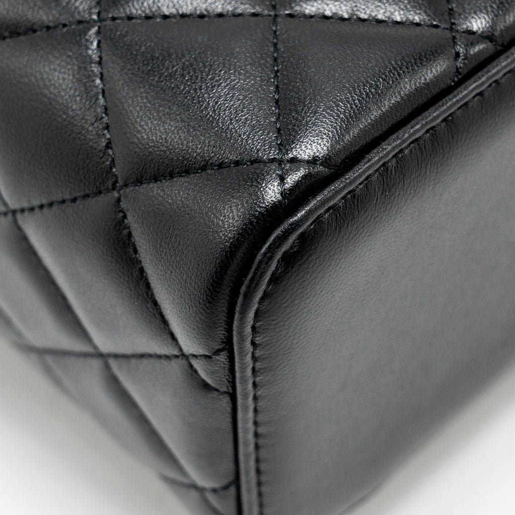 CHANEL TOP HANDLE LONG VANITY CASE LAMBSKIN BLACK GHW